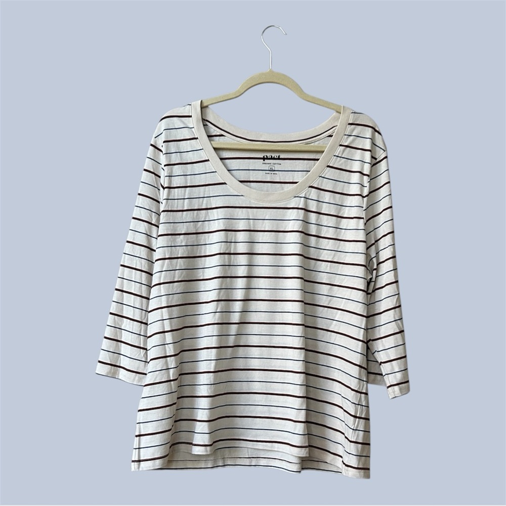 PACT 3/4 Sleeve Organic Cotton Striped Top Size XL.